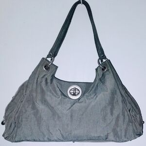 Large Gray & Yellow Multi Pocket Handbag By Baggallini. EUC